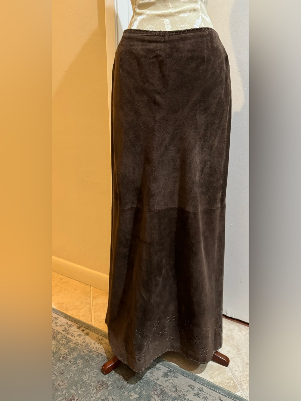 Margaret Godfrey Suede Vintage Chocolate Brown Lined Zip Long Length Maxi Skirt